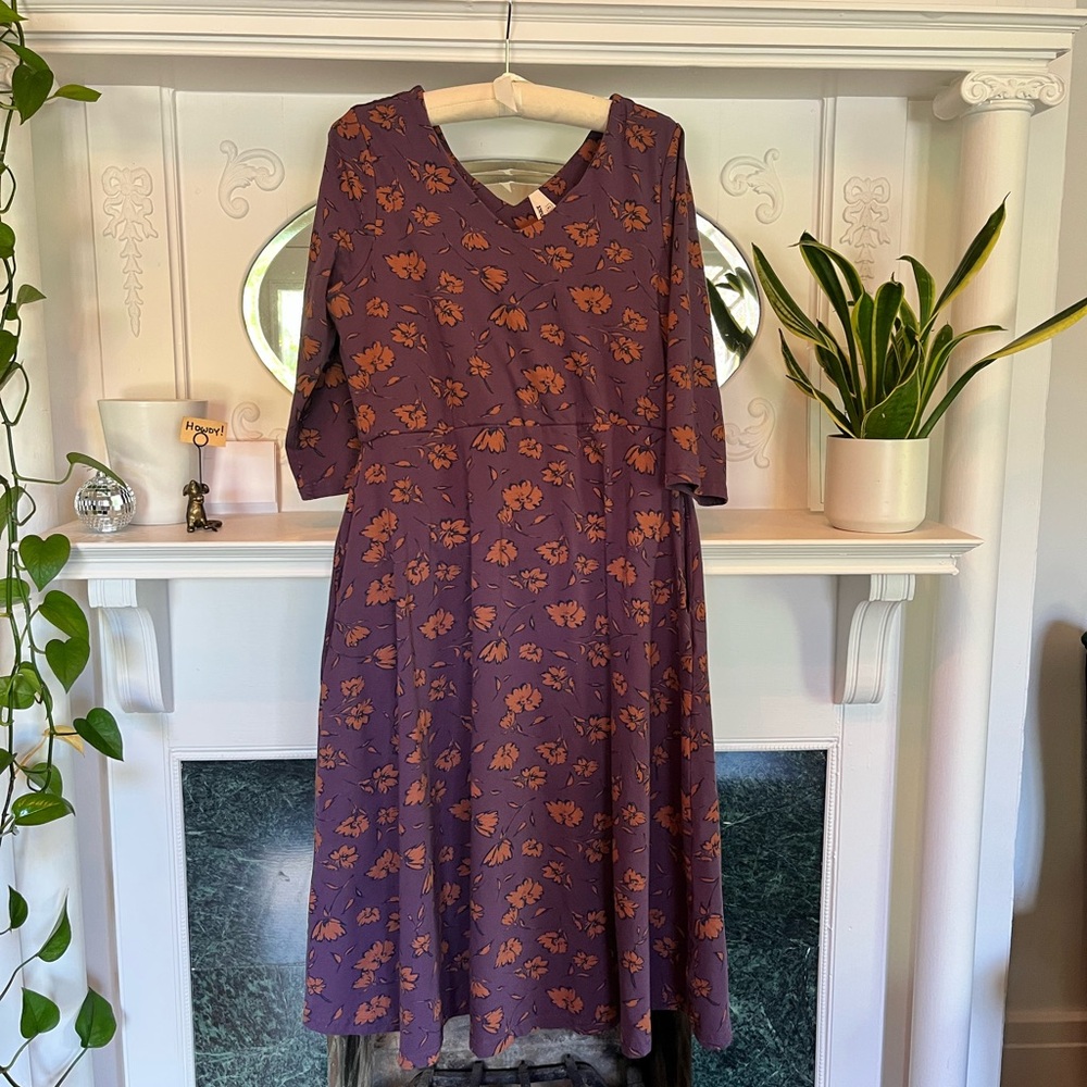 Pact Violet Floral V-Neck Midi Dress w/Pockets - XL